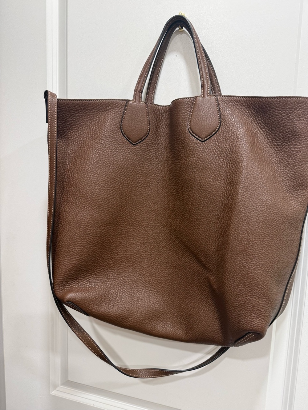 Spacious Brown Pebbled Leather Tote